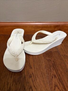 Off-White Beaded Wedge Flip-Flops (size s: 5-6)